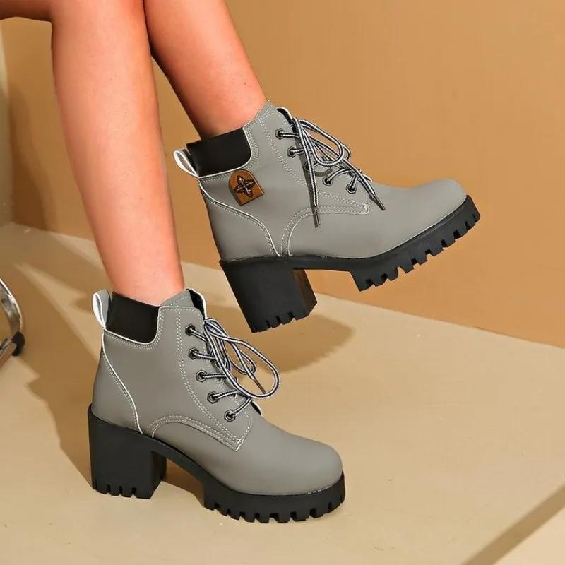 

Модная женская обувь 2024 года, высококачественные женские ботинки со шнуровкой спереди, модные ботильоны с металлическим декором для офиса и карьеры, новые ботильоны больших размеров 35