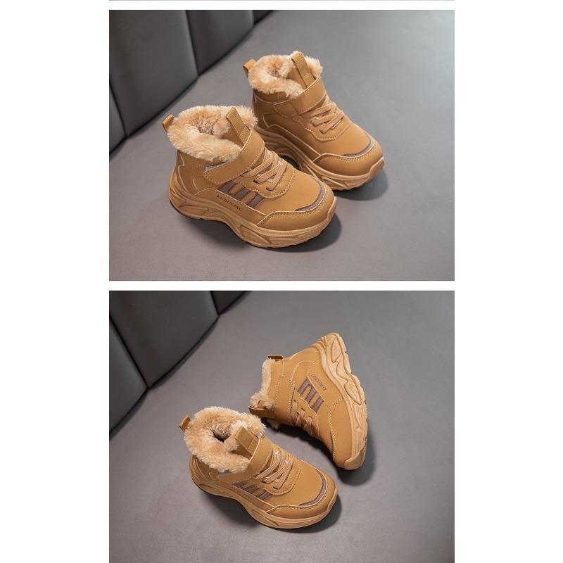 Kids Girls Winter Thickened Fleece Warm Velcro Sports Sneakers