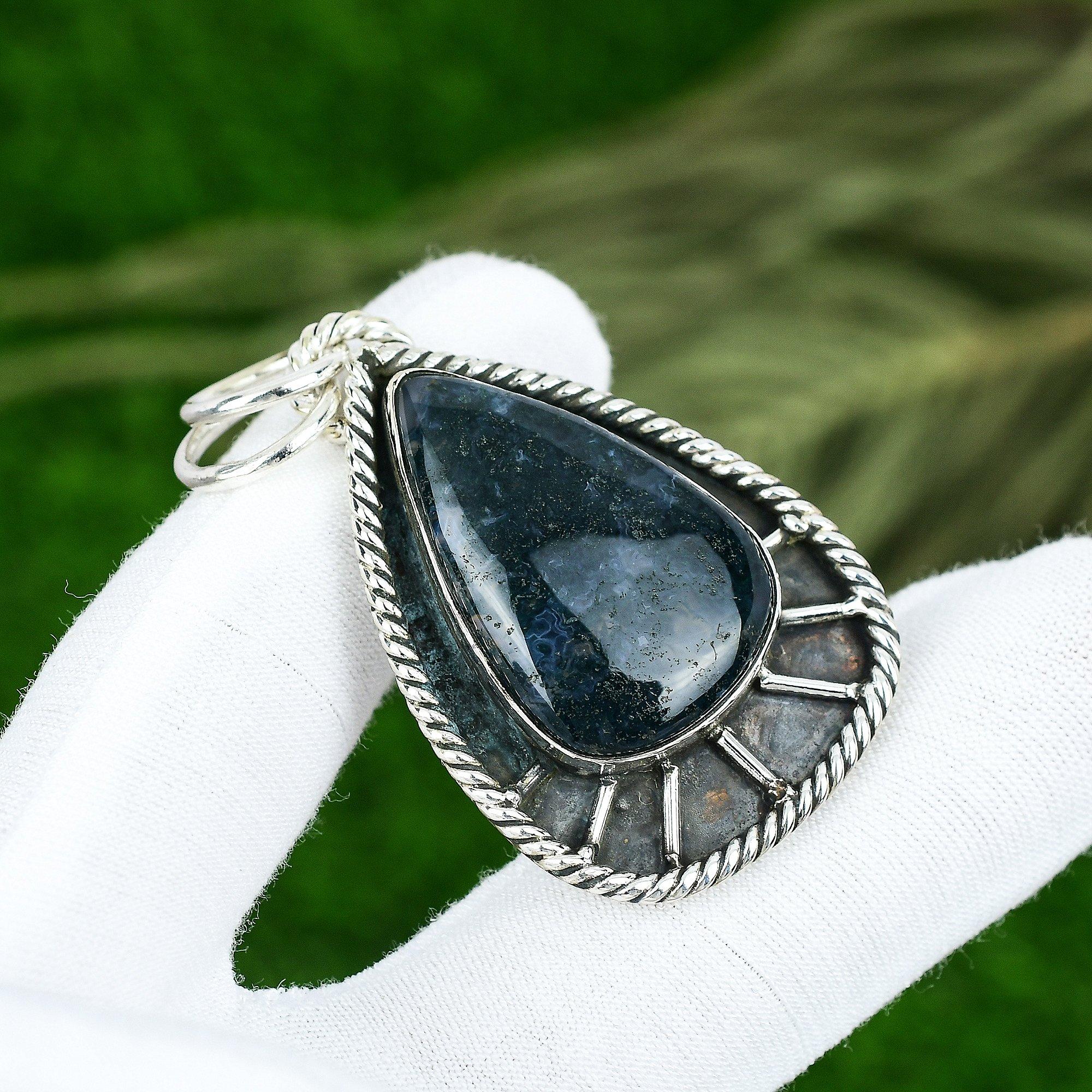 

Натуральный камень Моховой Агат, подвеска, зеленый, серебро 925 пробы