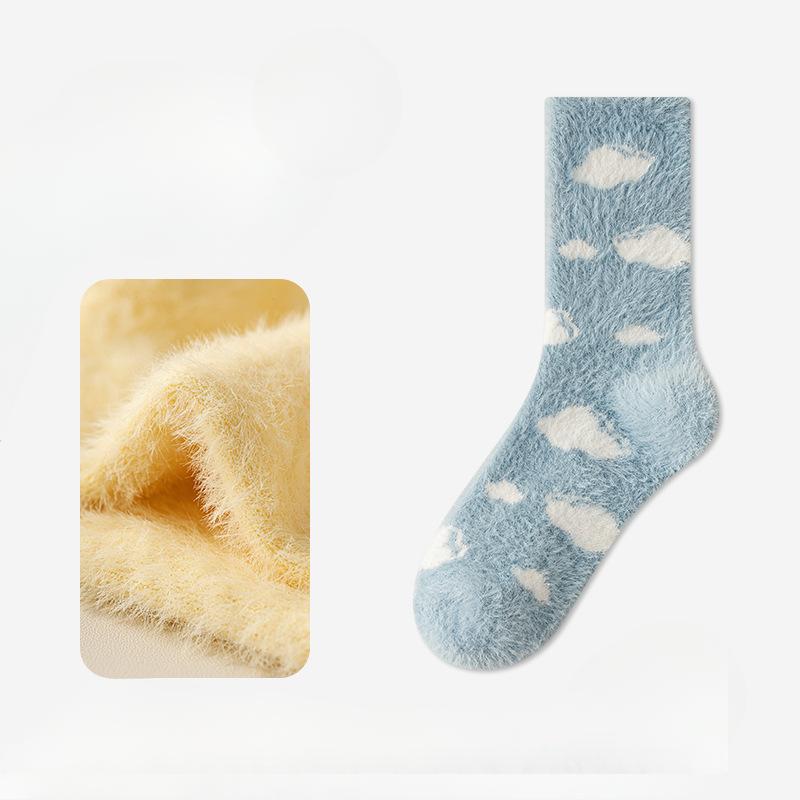 Women's Autumn and Winter Mid-calf Socks, Mink Fleece Thickened Warm Floor Socks, Sleeping Socks, Coral Fleece Socks