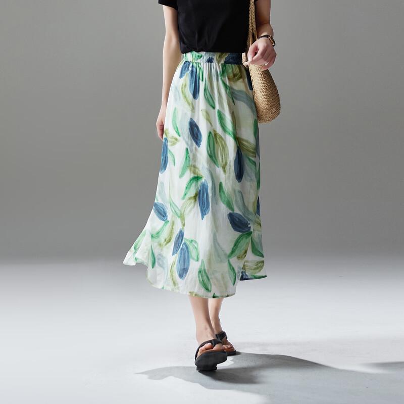 SOFSIL 2026 Summer Ramie Floral A-line Skirt 27/M