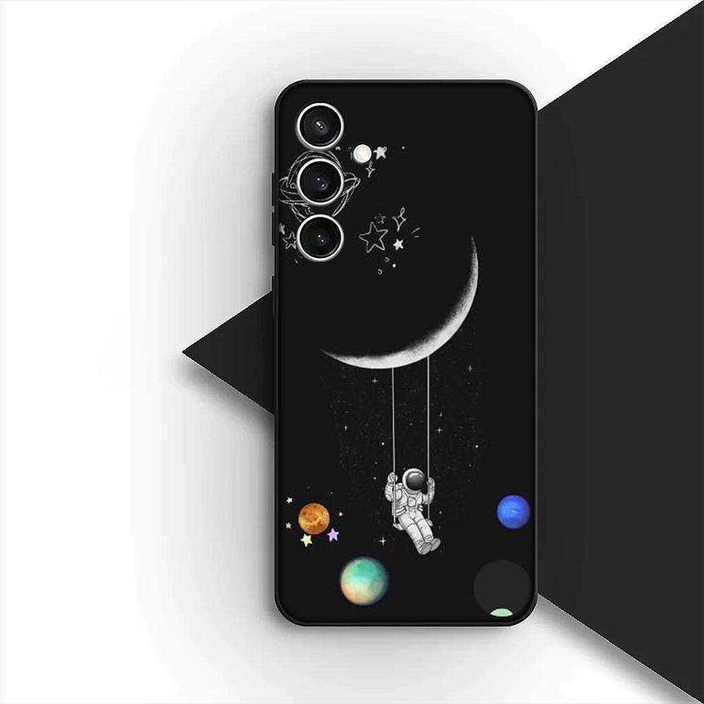 Hülle Mond Cartoon Himmel Astronaut Sterne für Samsung Galaxy S22 S21 S20 Fe Ultra S9 Plus + A13 A22 M21 M31 M55 M15 Handyhülle
