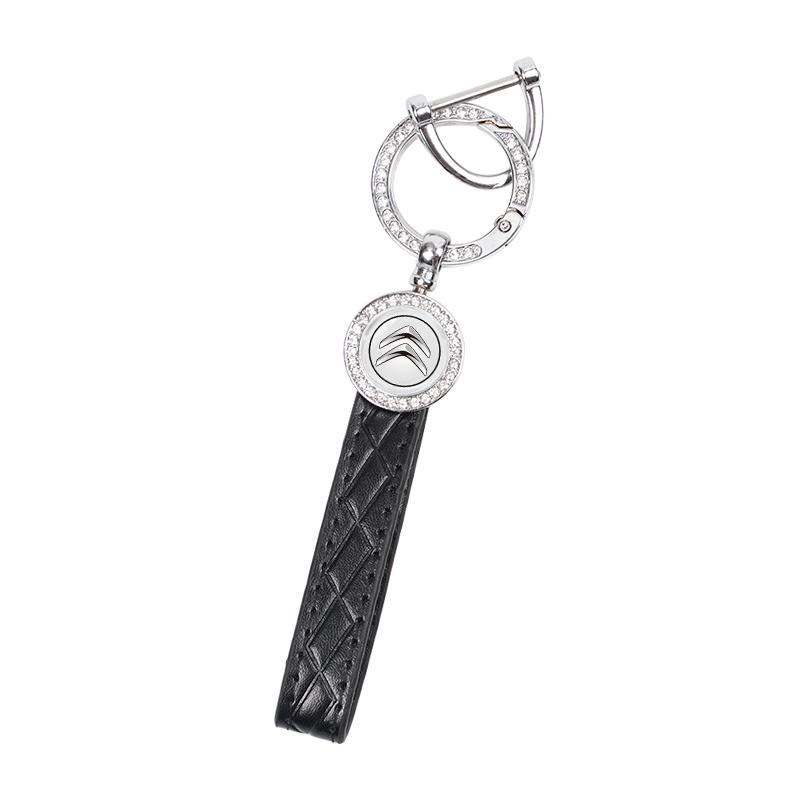 

Crystal Luxury Metal Leather Car Keychain Anti-lost Key Ring Fashion Jewelry For Citroen C1 DS3 C2 C3 Vts C4 Saxo C4L C5 C6 C8 чорний