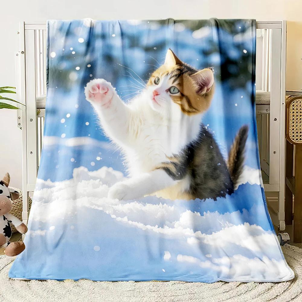 Cute Animal Theme Cats Dogs Lover Flannel Blanket Gifts Soft Warm Thin Blankets for Sofa Bed Car Camping All Season Customizable