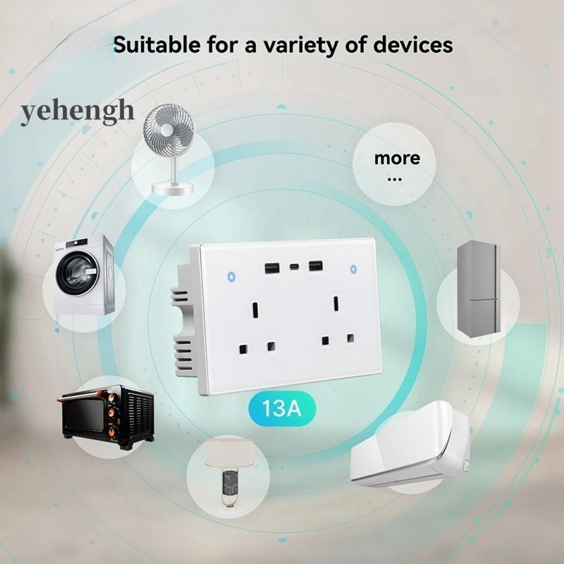 USB Type-C Charging Ports WiFi Remote Energy Monitoring Plug Smart Standard 2-way Wall Socket UK Outlet 13A Touch Switch