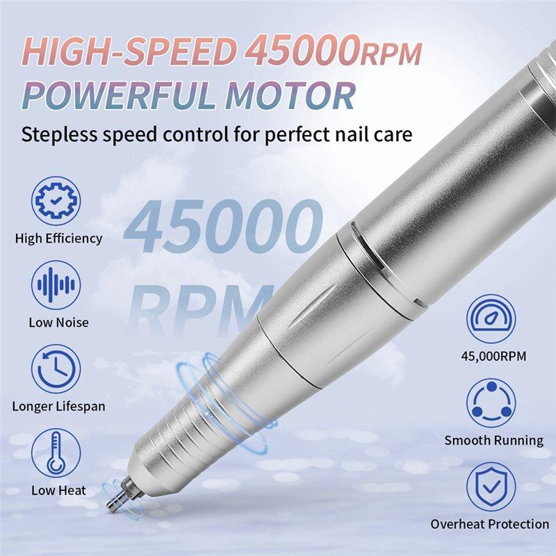 ABWR-Professional Nail Sander,6 Drill Bits And Sanding Belt, 45000 RPM Nail Drill V9, USB Electric Nails Grinder