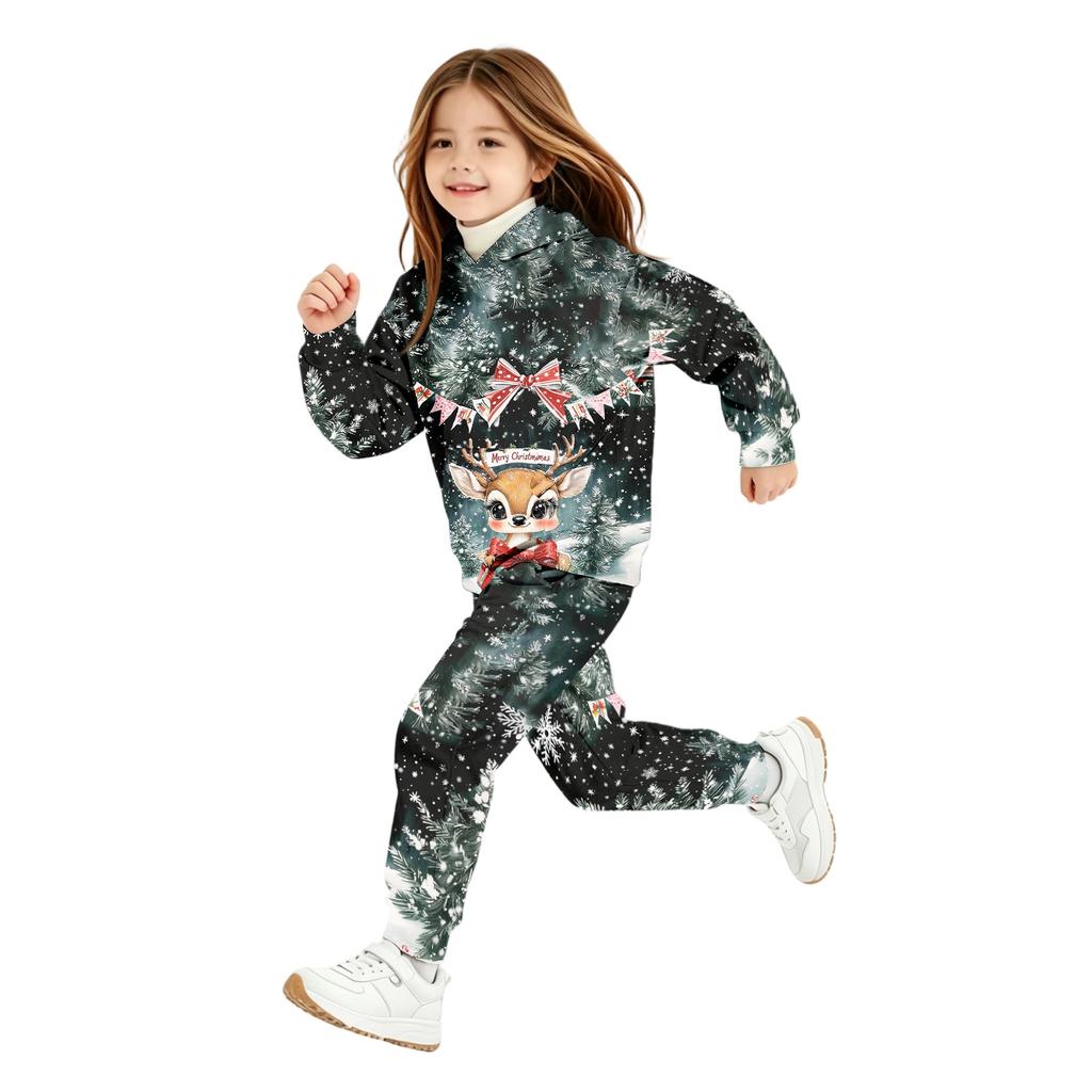 Kids Christmas Print Hoodie Set - Children's Hooded Pullover Top for Boys and Girls
