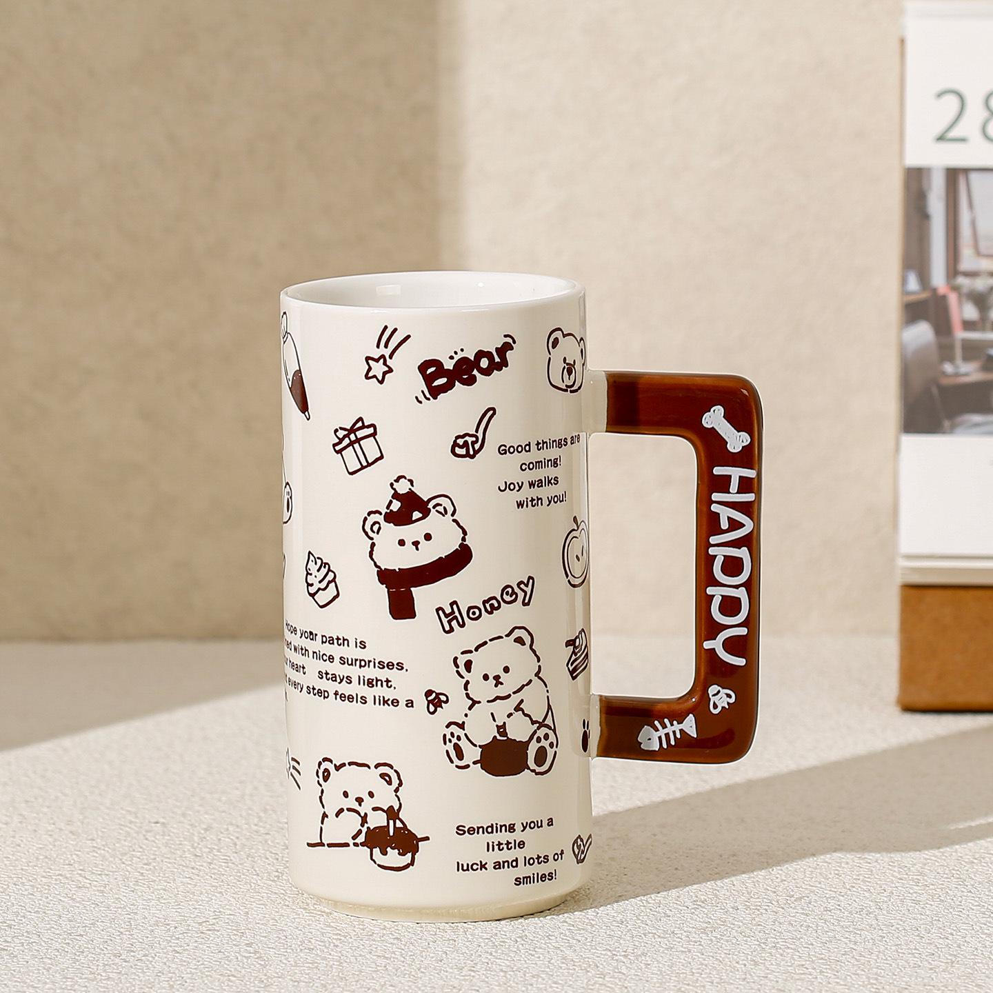 

Hand-Painted Retro Graffiti Ceramic Coffee Mug with Lid & Spoon – Custom Logo Souvenir Gift 400ml with Cup Brush