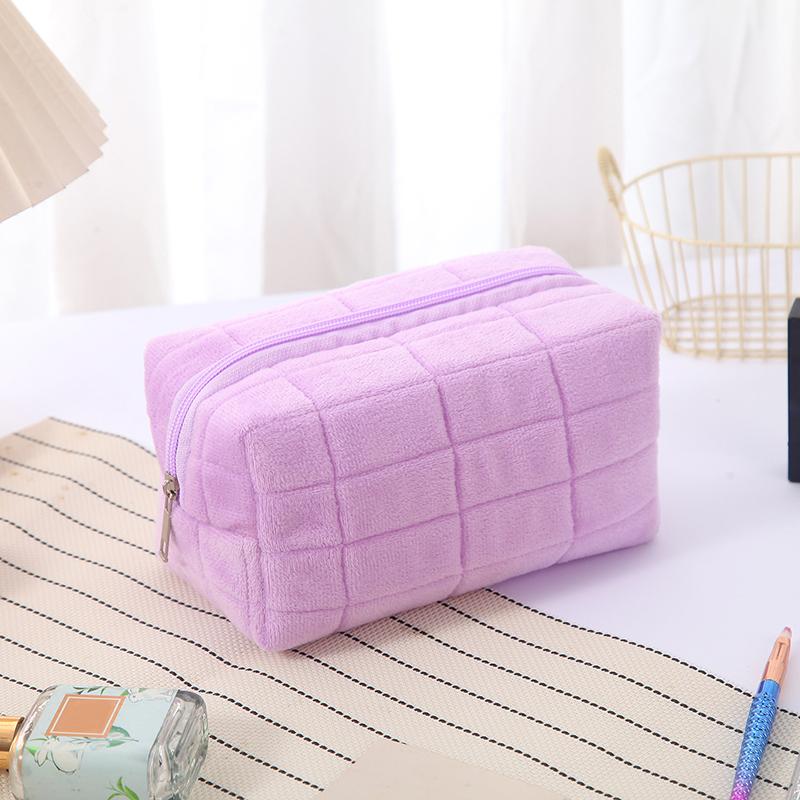 Plush Makeup Bag Large Capacity Toiletry Bag Portable Travel Solid Color Zipper Washing Pouch Storage Bags