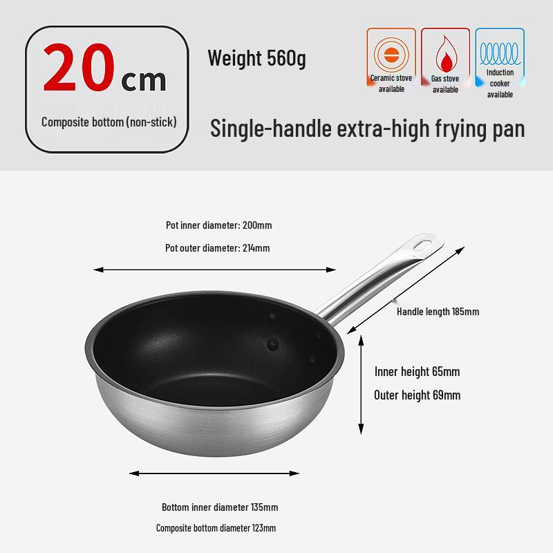 Non-Stick Stainless Steel Frying Pan with Composite Bottom for Eggs, Pancakes, and Steak - Single Handle, Induction Compatible.