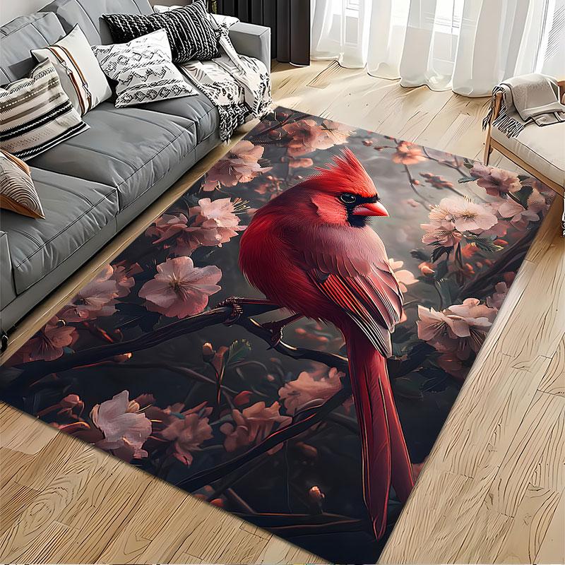 Red Cardinal with Floral Branches Suitable As a Non-slip Mat for the Living Room or Bedroom Sofa