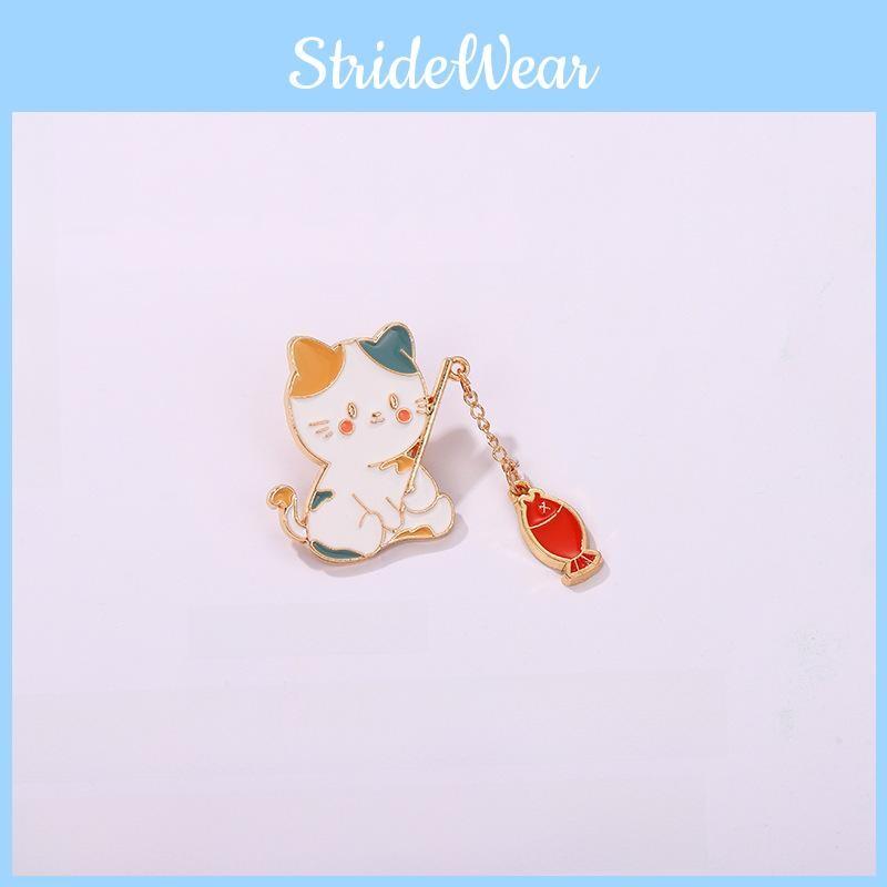 Cat Cartoon Fishing Style Metal Badge Accessory Sweater Jacket Decoration Brooch