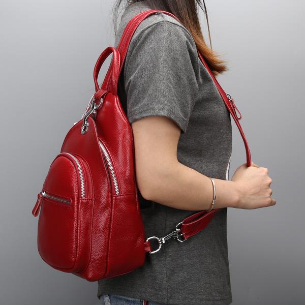 Leather Small Backpack, Top Layer Leather Chest Bag, Fashionable Ladies' Backpack, Multi-layer Anti-theft Women's Bag