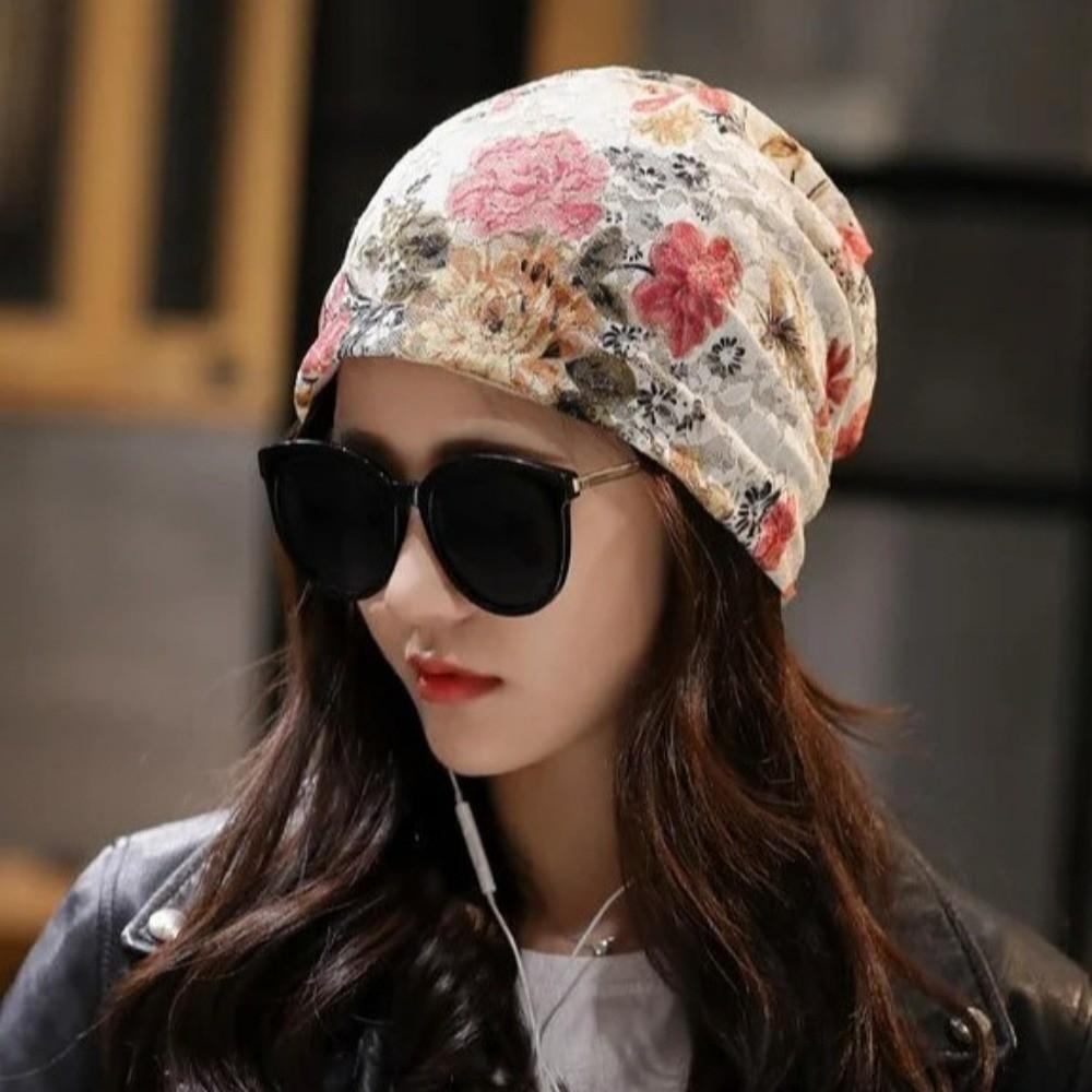 Comfortable Floral Lace Beanie Floral Pattern Stretch Slouchy Turban Chemo Cap  Fashion Accessory