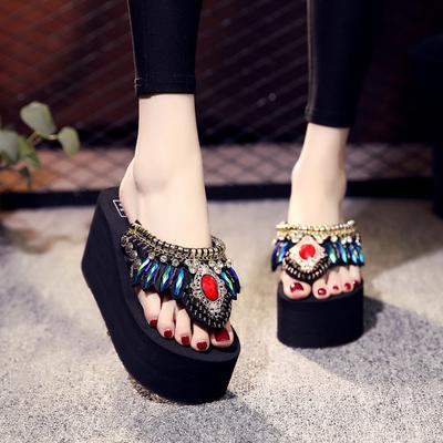 Zapatillas de tacón alto de 8 cm para mujer, moda de verano, plataforma, tacón de cuña, chanclas antideslizantes