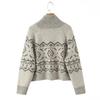 Women's Retro Color-Block Jacquard Knit Cardigan for Autumn/Winter