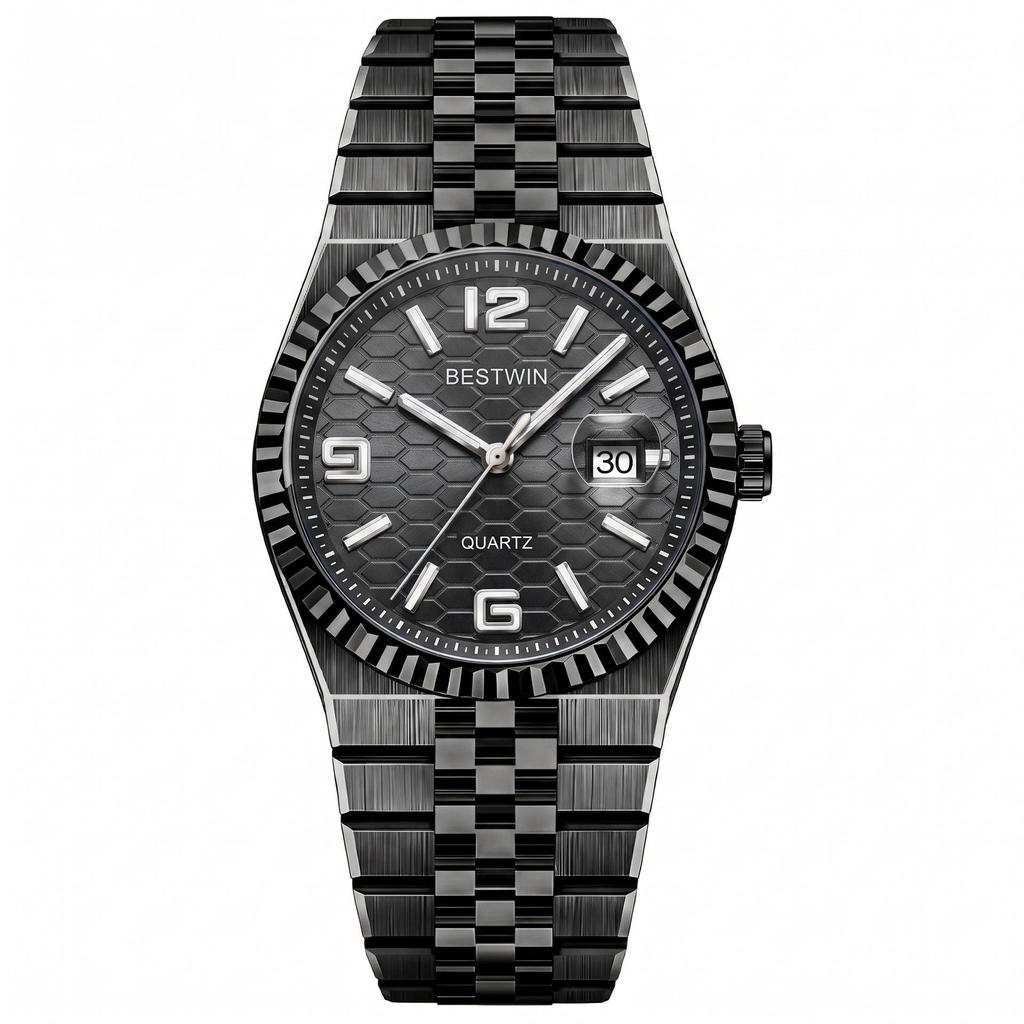 BestWin Brand Luxury Watch Waterproof Full Stainless Steel Luminous Date Week Quartz Fashion Watches For Business Men Watches
