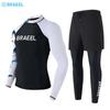 Mens UV Protection Rash Guard Set Long Sleeve Top Full Length Pants Surfing Diving Snorkeling Swimming