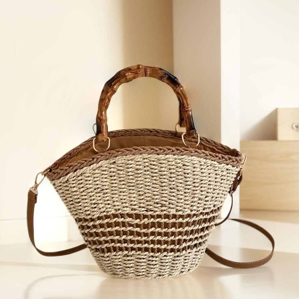 Women Woven Shoulder Bag Zipper Summer Beach Bag Casual Handbag Clutch Purse for Travel Vacation Shopping