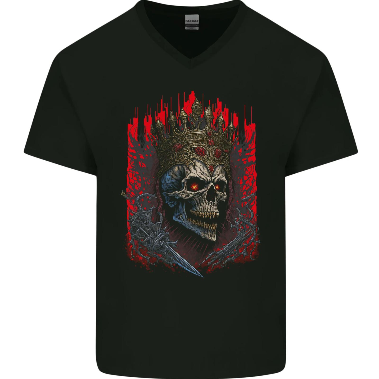 Evil Skull King Heavy Metal Rock Music Mens VNeck Cotton T-shirt M