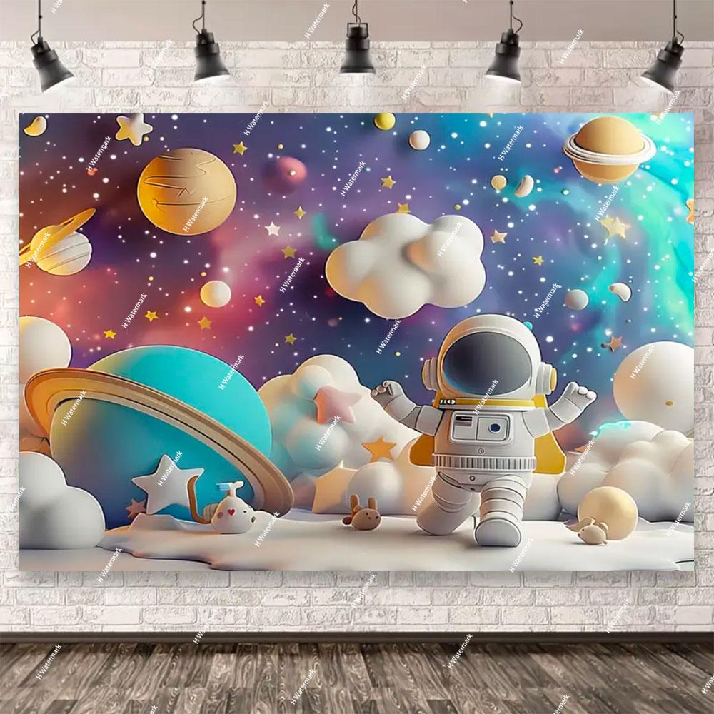 Space Astronaut Birthday Party Background Banner Custom Decoration Rocket Theme Photography Boy Birthday Gift Photo Studio Prop