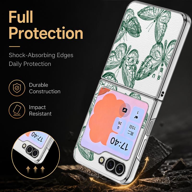 Line Butterfly Print Case For Samsung Z Flip 8 7 6 5 Luxury Plating Leather Skin Folding Phone Cover For Galaxy Z Flip8 Flip7 Flip6