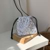 Handheld Bucket Bag, Women's Drawstring Pleated Shoulder Crossbody Bag, Women's Fashionable Colorful Sequin Bag