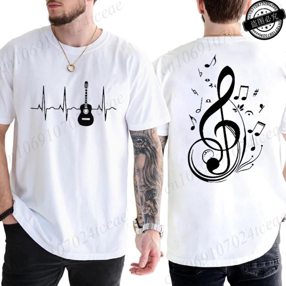 Men Women Music Notes Print T-Shirt Summer Casual Streetwear Round Neck Short Sleeve Tee
