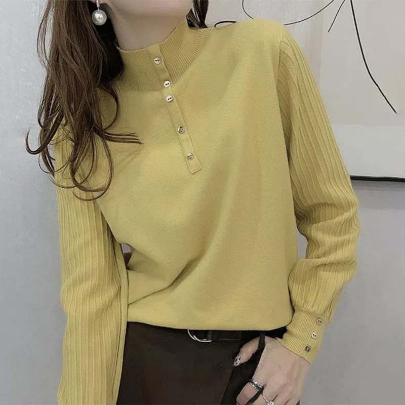 Autumn Winter Pure Wool Sweater Women's Half High Neck Pullover Casual Knit Tops Fashion Warm Plus Size Female Sweaters
