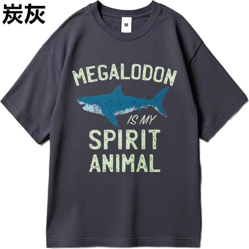 Casual Summer For Unisex Tshirt Megalodon Is My Spirit Animal Short Sleeve Relaxed Fit Crew Neck Tees Unisex Cotton Tshirt Male Tops