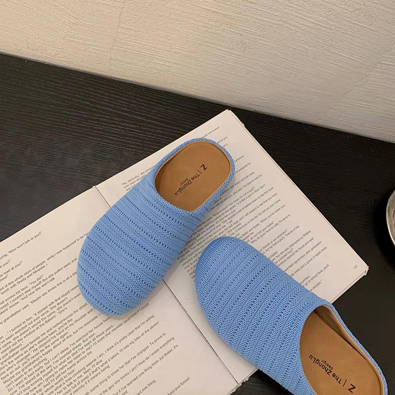 Retro Niche Woven Bag Head Half Slippers Women's Outer Wear Summer Lazy One Pedal Comfortable Soft Sole Square Head Muller Shoes