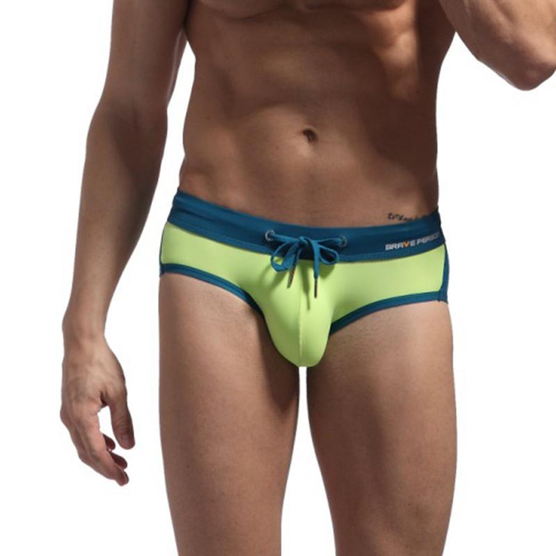 Men's Contrast Color Swim Trunks Slim Fit Comfort Quick Dry Swimwear Briefs Drawstring Beach Pool Swimming Trunks