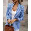 2026 New Women's Striped Blazer, Blue Notch Lapel Office Jacket for Spring Work Wear