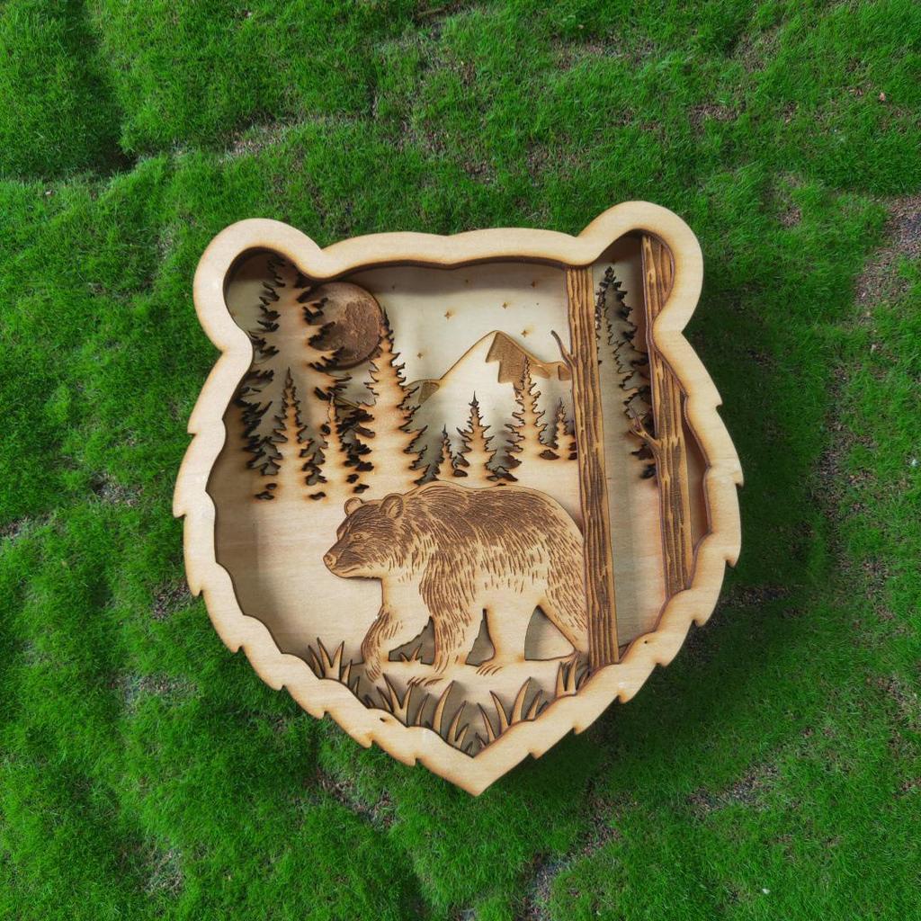 Wooden Animal Head Silhouette Wall Decor - Forest-Themed Home Ornament