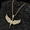 Hip Hop Koperen Set met Zirconia Engelenvleugel Hanger Krokante Ketting Europese en Amerikaanse Modemerk Persoonlijkheid Mannen Ketting