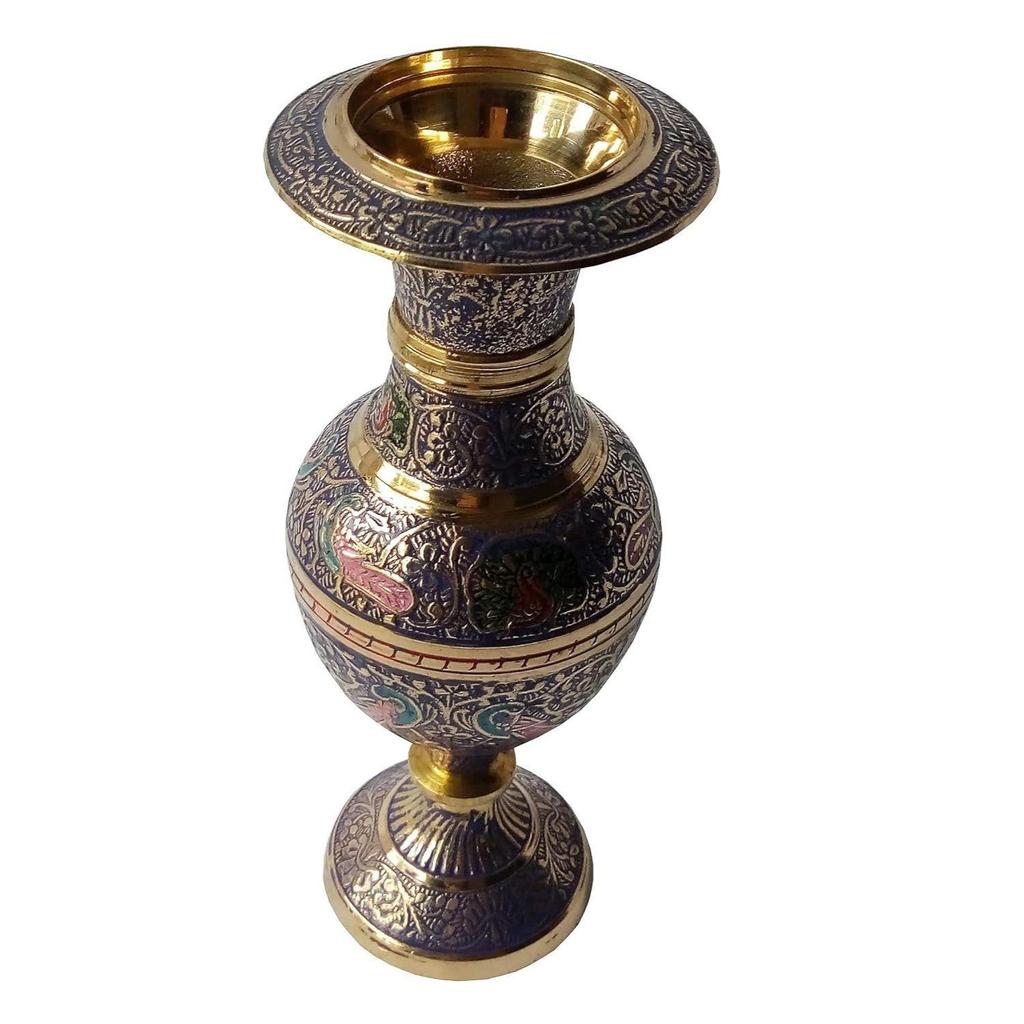 Hand Crafted Kashmiri Glass pattern Flower Vase 17 CM (navy blue)