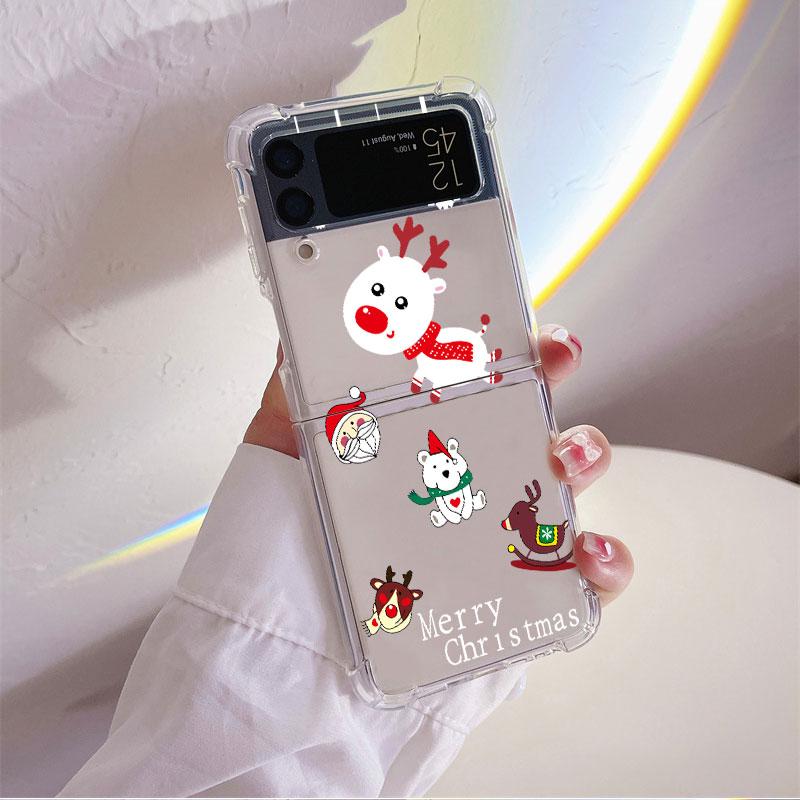 Cute Cartoon Doll Christmas Coque for Samsung Galaxy Z Flip 4 Z Flip 3 5G ZFlip4 ZFlip3 Flip4 Flip3 Clear TPU Silicone Case