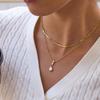 Wanxing European American Electroplated Stainless Steel 18K Water Drop Zircon Pendant O-chain Double-layer Necklace Fashion