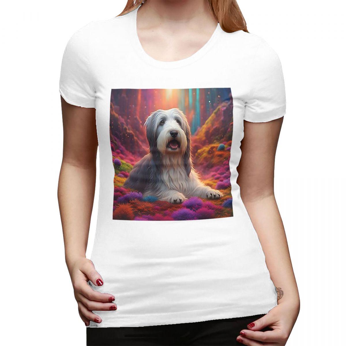 

Bearded Collie Dog In Colorful Nature TShirt for Women Round Neck Streetwear T Shirts Womens Tees Short Summer Clothes Tops S