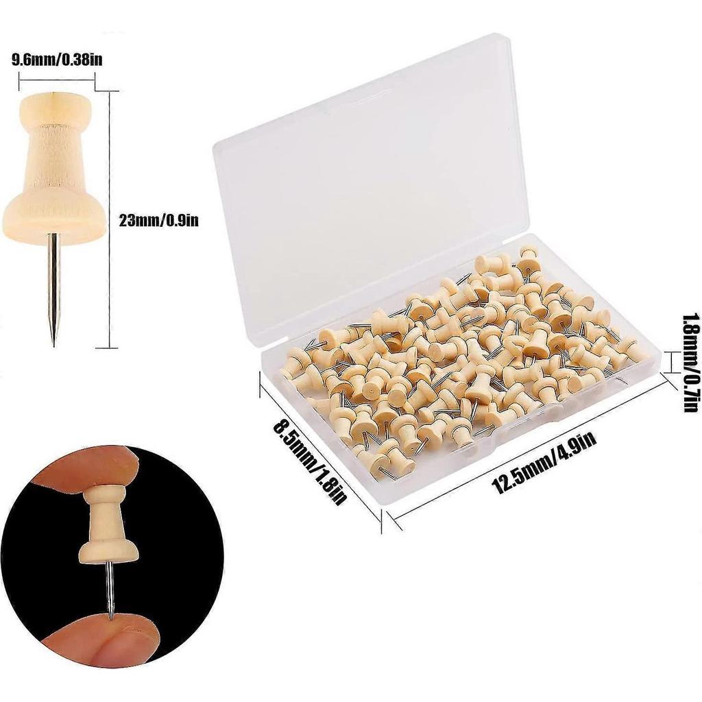 Wood Push Pins Map Tacks Marking Pins Wooden Map Thumb Tacks With Steel Point For Cork Bulletin Board Craft Projects (natural Color)100pcs