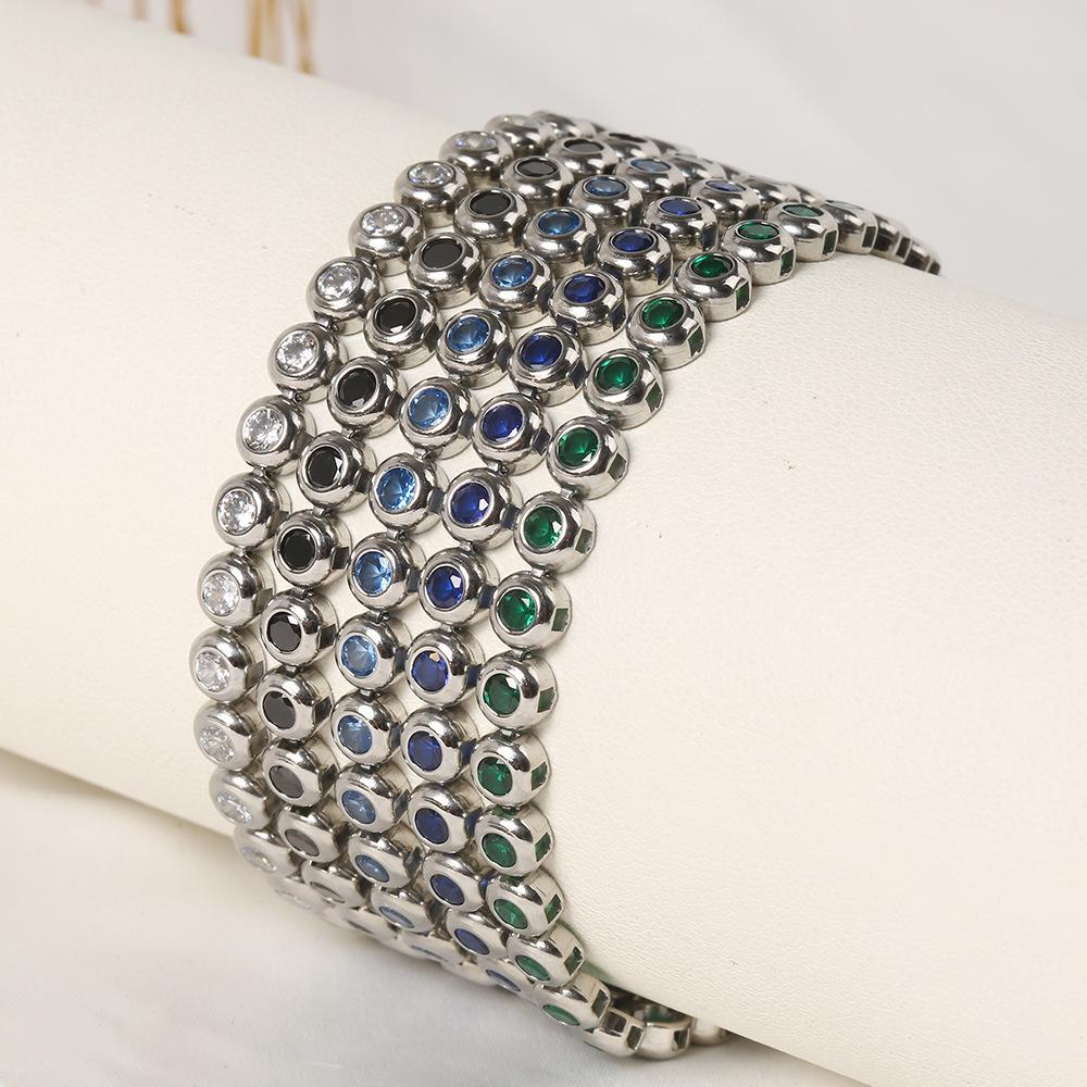 Women Dainty Trendy CZ Jewelry Gift 5mm Multi Color 5A ZIRCON Bezel 14K Gold Plated Stainless Steel Waterproof Tennis Bracelet