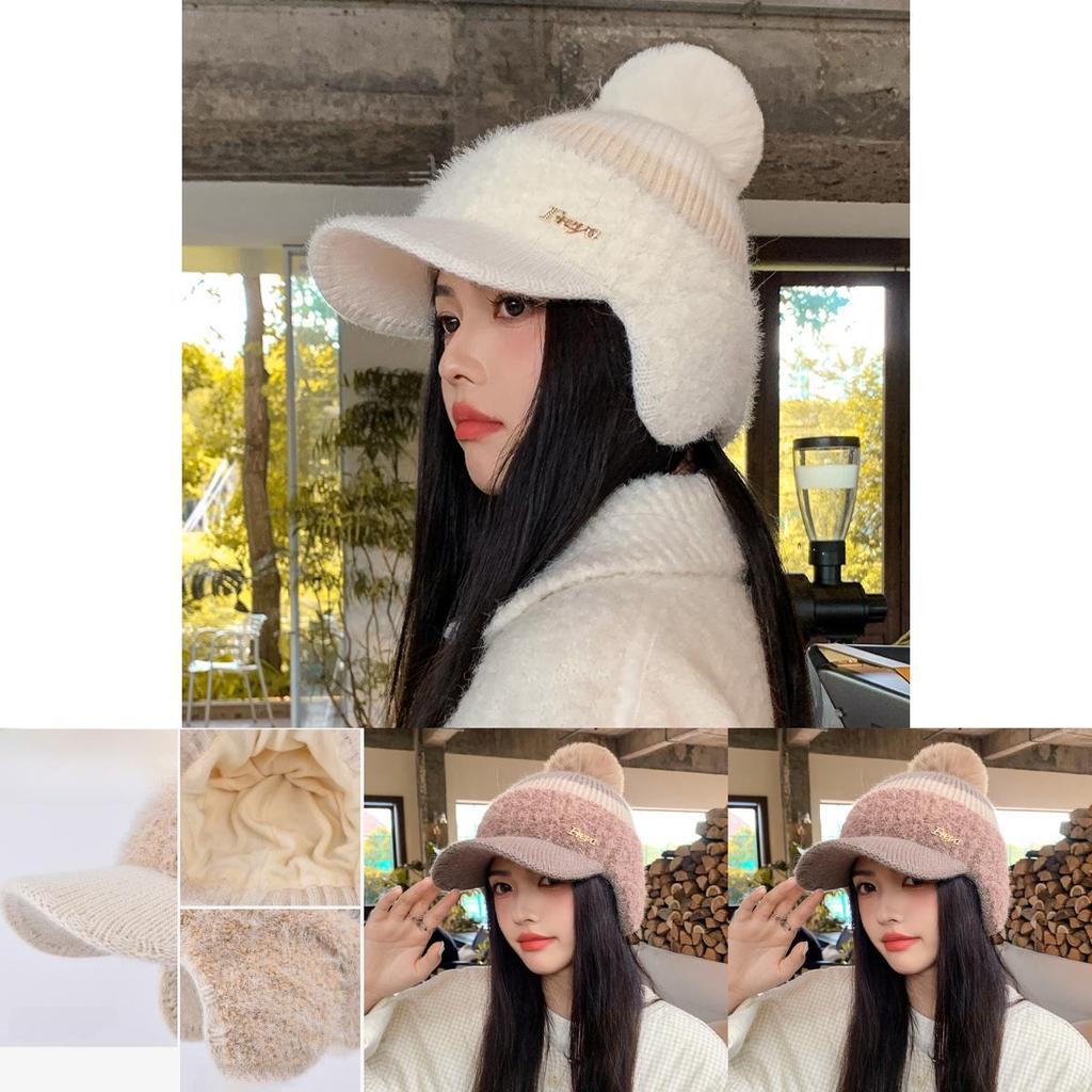 Wool Blend Knit Cap Women Winter Thick Warm Earmuff Newsboy Style For Daily Wear