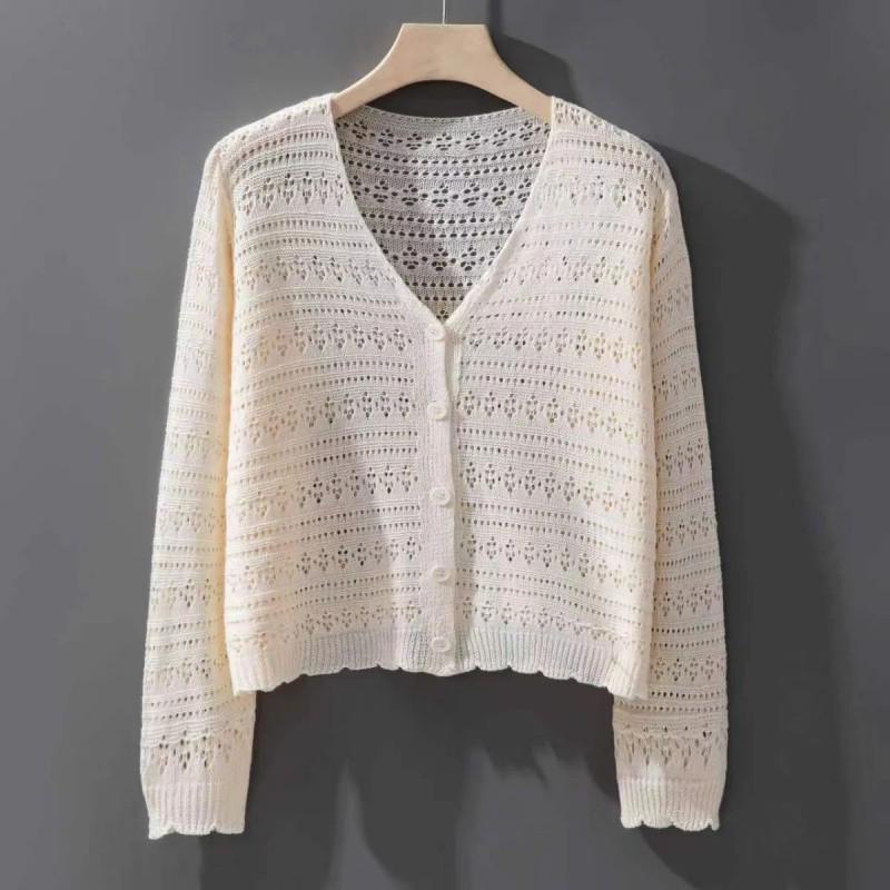 Women's White Hollow Knit Cardigan: Spring Ice Silk Shawl & Outerwear for Camisole Dress, Air Conditioning Shirt Top