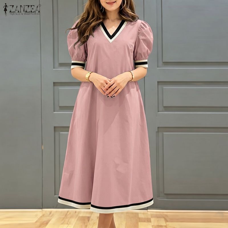 ZANZEA Abito estivo casual da donna con scollo a V e maniche corte
