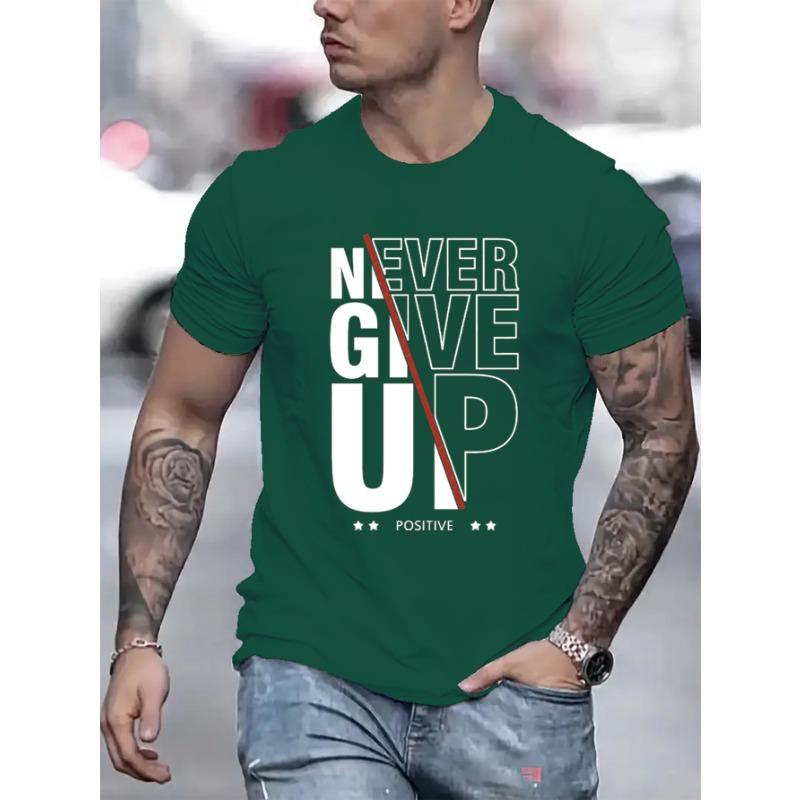 

Футболка Never Give Up, удобная повседневная, эластичная, с 3D-принтом, с круглым вырезом и коротким рукавом, футболки для активного отдыха 6XL