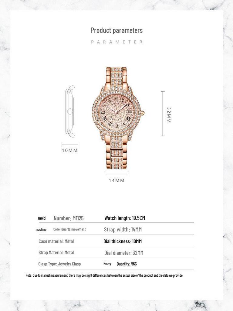 Luxury Diamond-Studded Roman Pattern Ladies Watch and Bracelet Set