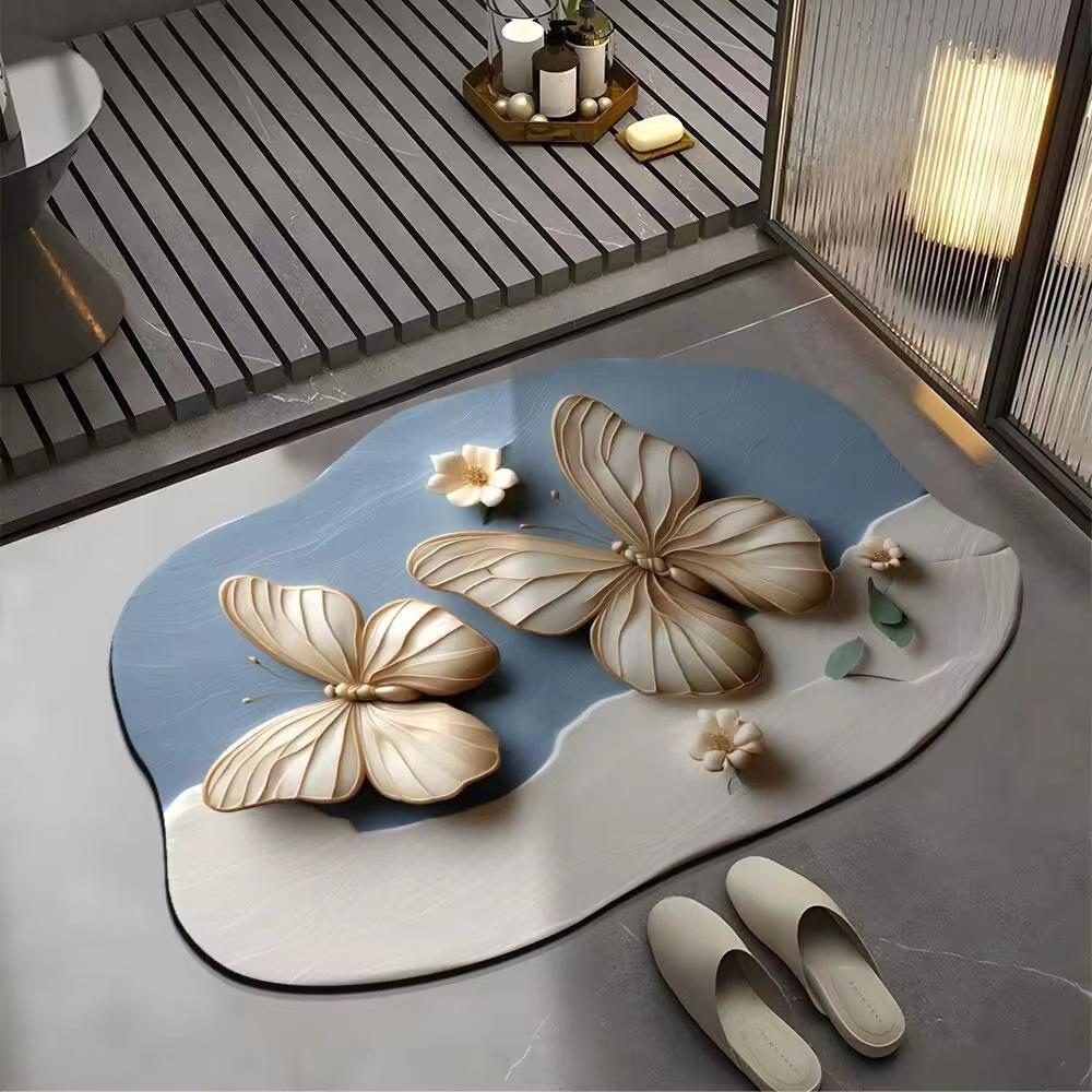 

3D Visual Butterfly Floral Mat - впитывающий коврик для ванной комнаты, декоративный коврик для двери и уникальный водостойкий коврик для входа в помещение 40*60cm