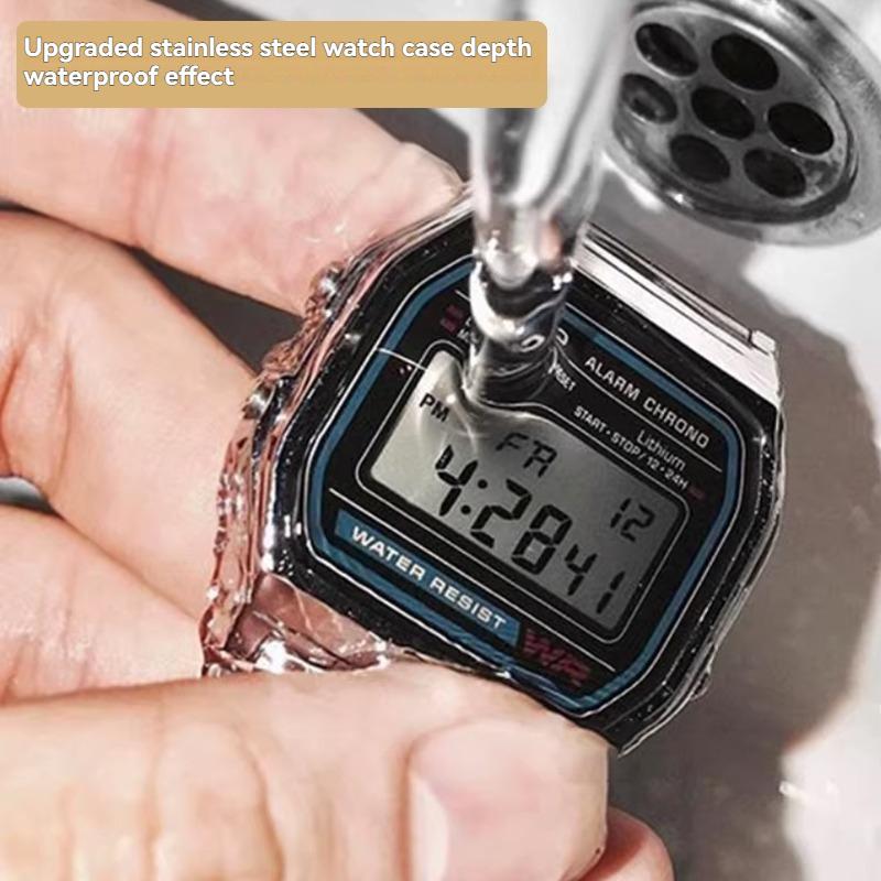 Dla Casio CASIO seria A168W zmodyfikowana stal nierdzewna metalowa mała sztabka złota srebrny blok koperta zegarka akcesoria do paska