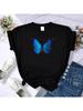 Blauwe Vlinder Street Fashion T-shirt Damesmode Losse Merk T-shirt Zomer Streetwear Tops Casual Oversize Vrouwen Kleding