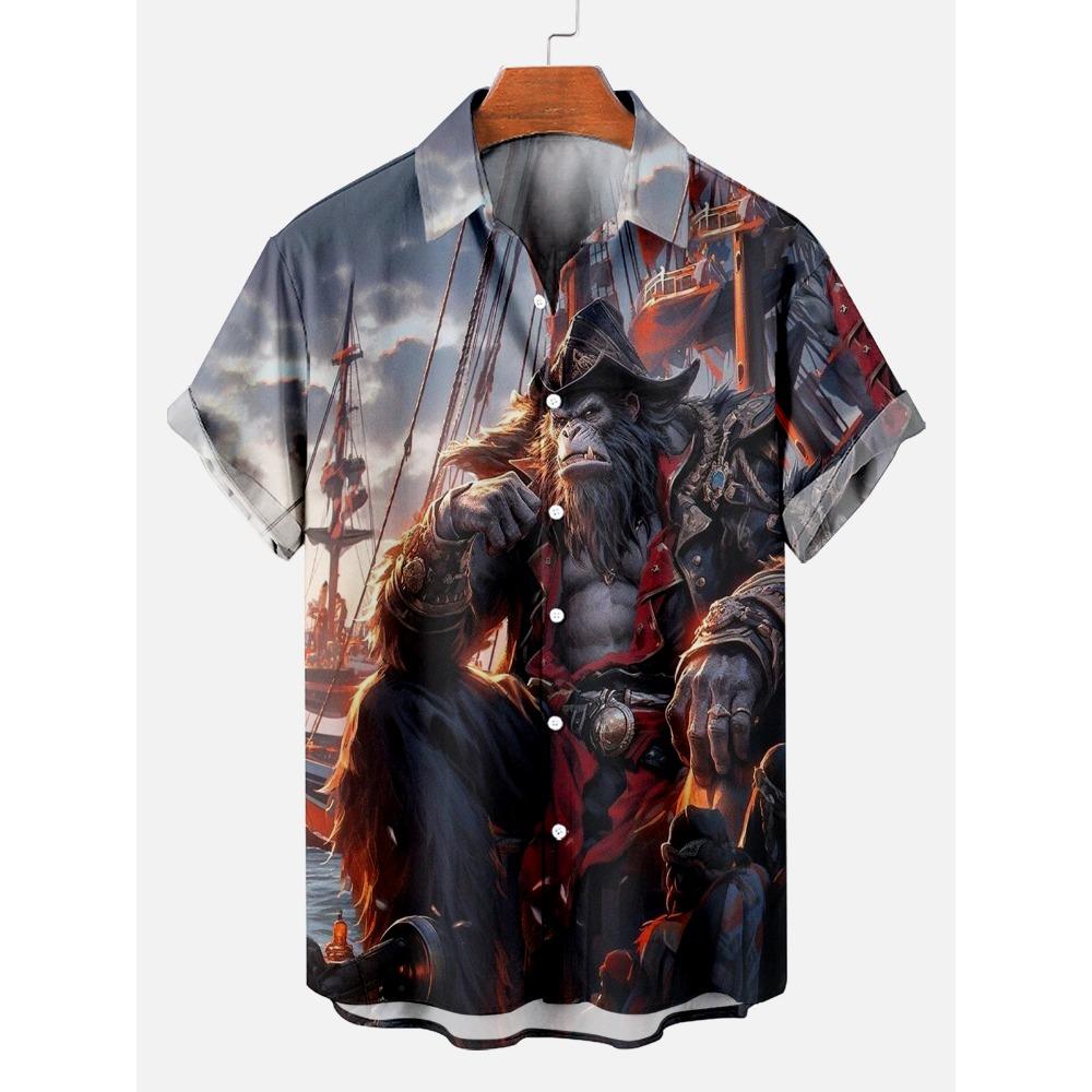 Vintage Gorilla Monster Men's Hawaiian shirts 3D Print Men's Summer Loose Beach Oversize Short-sleeved Top Men's Shirts For boy